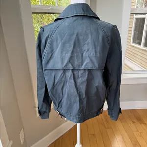 LACOSTE Navy Blue Cropped Waxed Canvas Trench Coat Utility Jacket Sz 40 thumbnail 4