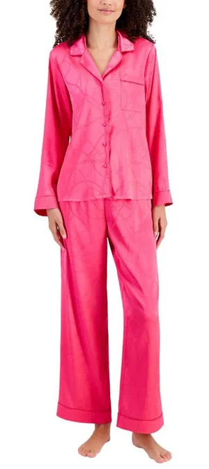 NWT INC International Concepts 2-Piece Collar Pajama Set Magenta Chain Pink L thumbnail 1
