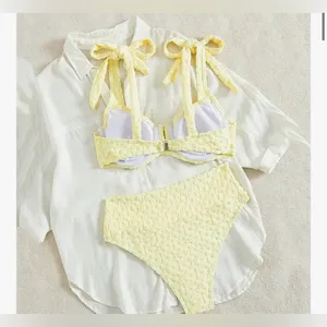 NEW Bikini Sets Flower Embossed Swimsuit Bikini Set Bow Strap Swimsuit S thumbnail 2