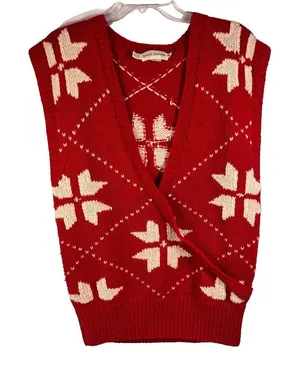 Vintage‎ Lynn Novak Hand Knit Sweater Vest Red & White Women's Size S 100% Wool thumbnail 1