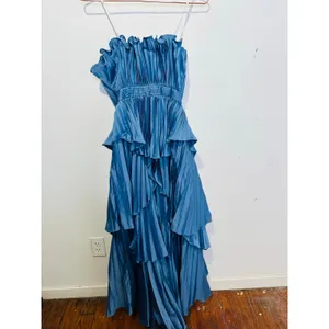 AMUR Dusk Blue Romantic Silhouette Cascading Tiers Strapless Janey Gown size 6 thumbnail 13