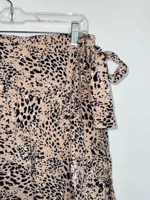 Maurices Animal Print High Rise Faux Wrap Midi Skirt Tan Black thumbnail 3