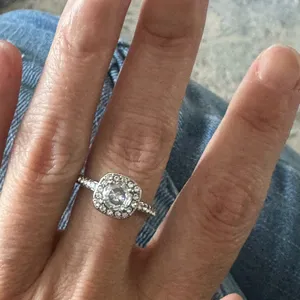 White Gold Plated Silver Pave Princess Cubic Zirconia Engagement thumbnail 6