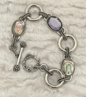 Signed Lia Sophia Toggle Bracelet – Abalone & Purple 7.5” thumbnail 1