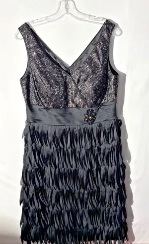 Laura.ca Sequin Dress Formal Cocktail Black VNeck Sleeveless Midi 12 thumbnail 1
