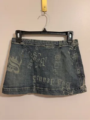 BDG Urban Outfitters XS Denim Wrap Mini Skirt Logo Print Y2K thumbnail 3