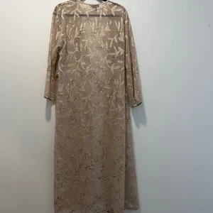 HALSTON Women's Medium Beige Leaf Pattern Sheer Long Kimono Robe Lounge*No Belt* thumbnail 7