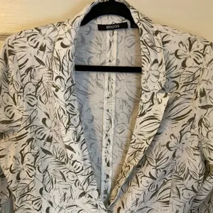 Briggs New York Tropical Leaf Print Linen-Blend Blazer Size M Sage Green thumbnail 4