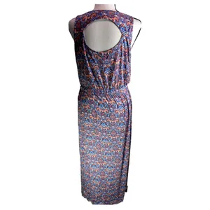 Disney Parks Mickey Mouse Paisley Keyhole Back Maxi Dress Orange Blue Large thumbnail 2