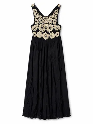 Anthropologie Floral Embroidered Maxi Dress Womens XS Black NWT Convertible Back thumbnail 4
