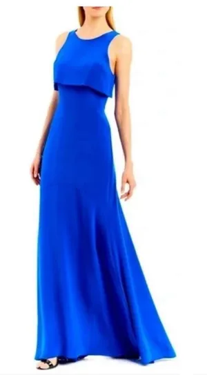 Nicole Miller Royal Blue Satin Sleeveless Flounce Formal Gown Size 8 thumbnail 1