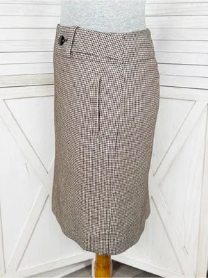 Banana Republic Houndstooth Wool Blend Pencil Skirt Brown Cream 6 Preppy Office thumbnail 2