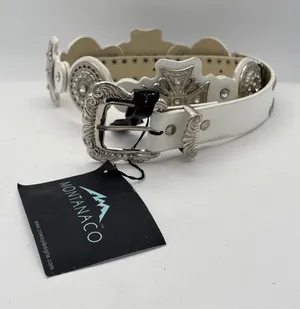Women’s MontanaCo White Leather Bedazzled Western Belt thumbnail 1