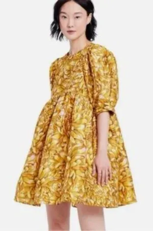 Kika Vargas for Target Mum Floral Puff Sleeve Yellow Mini Dress Size Large thumbnail 1