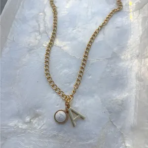 Gold A Initial Necklace with White Stone Charm thumbnail 4