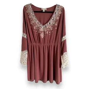 Forever‎ 21 Womens Dress Sz 1X Mini Embroidered Dusty Rose Tunic Cottagecore thumbnail 2