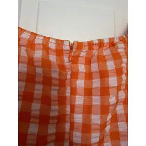 Orange Gingham Puff Sleeve Bustier Bodycon Mini Dress Sweetheart Neck Large thumbnail 11