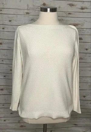 LOFT ivory boatneck textured long sleeve pullover sweater Size Large thumbnail 1