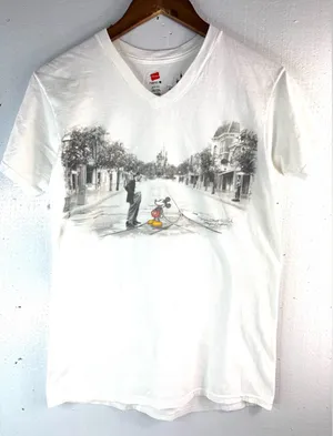Disney Parks S Mickey n Walt Main Street Sketch V-Neck White Short Sleeve T-Sh thumbnail 1