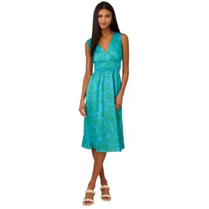 Adrianna By Adrianna Papell Neck Floral-Print Smocked-Waist Dress Blue / Green 8 thumbnail 7