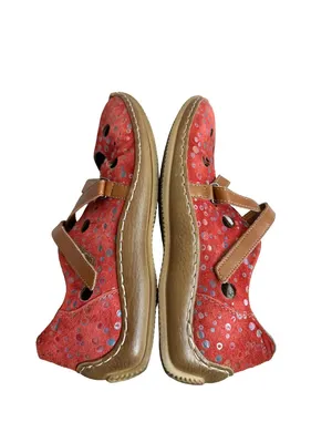 Rieker Red Polka Dot Suede Mary Jane Flats Crisscross Strap Ankle Size 7 Women's thumbnail 8