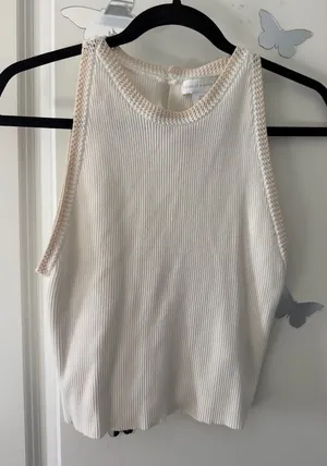 House of Harlow 1960 Cream Ribbed Tank with Knitted Trim thumbnail 1
