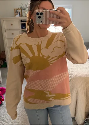 Altar'd State Pink, green and beige patterned sweater thumbnail 3