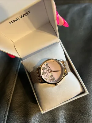 Nine West Women's Quartz Rose Gold-Tone Stainless Steel Mesh Band and Flower‎ Watch, 35mm thumbnail 6