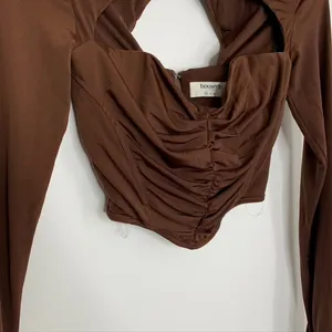 House of CB Natelle Chocolate Brown Corset Longsleeve Top Womens XS thumbnail 5