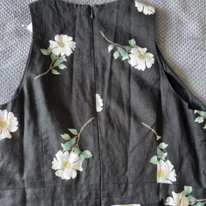 Banana Republic Black Floral Sleeveless Linen Fit Flare‎ Ruffle Hem Dress Size 8 thumbnail 9