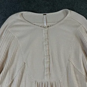 Free People Women‎ Beige Waffle Knit Ribbed Henley Thermal Top Small OB1013778 thumbnail 7