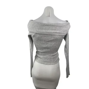 Princess Polly Women's Gray Ribbed Off the Shoulder Long Sleeve Sweater Top S/M thumbnail 4