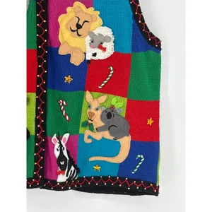 Vintage Christine Rotelli Christmas‎ Safari Animal Patchwork Knit Sweater Vest thumbnail 9