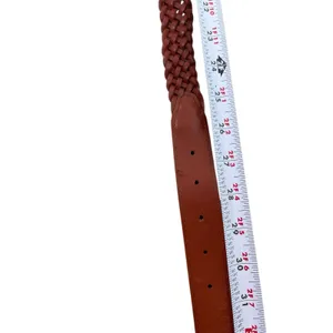 VTG Braided Faux Leather Belt Reddish Brown Brass Buckle 32” thumbnail 5