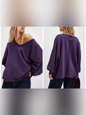 Free People We The Free Venice V-Neck Sweatshirt - Sour Grape Purple - XS thumbnail 2