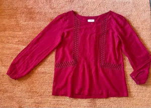 Ann Taylor LOFT Magenta Cotton Blouse Size S Lace Panels thumbnail 1