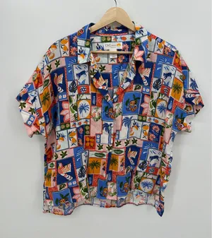C&C California Linen Button Front Shirt Women‎ Sz M Coastal Vaca Tropical Cruise thumbnail 1