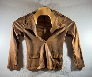 1591 | Venti6 Faux Suede Stretch Tailored Blazer‎ Jacket Brown Women Medium thumbnail 1