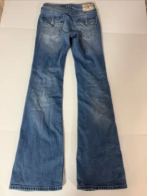 True Religion Blue Flare Jeans with Rhinestone Script thumbnail 8