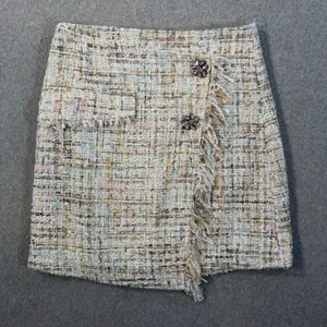 Zara Basic Women's Small Tweed Mini Skirt Fringe Wrap Hem Embellished Buttons thumbnail 1