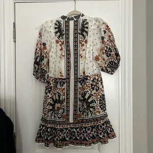 Farm Rio Flower Fan Tapestry Print Puff Sleeve Belted Mini Shirtdress thumbnail 6