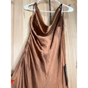 NWT Lulus Sophisticated Impression Brown Satin Backless Cowl Midi Dress Party XS thumbnail 4