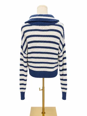Simply Southern Collection Blue White Striped Quarter Zip Sweater Size Small thumbnail 3