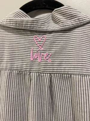 Victoria’s Secret Striped Embroidered Detail Long Sleeve Oversized Pajama Top and Shorts Set Grey and Purple thumbnail 6