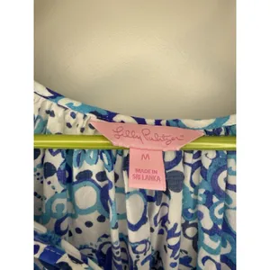 Lilly Pulitzer Willa Blouse Womens Medium Blue Midnight Print V Neck Tunic Top thumbnail 3