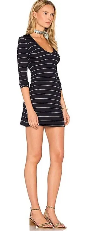Revolve Capulet Mini Dress‎ Bodycon Navy White Stripe Rib Knit U Neck Size M NEW thumbnail 1