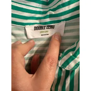 Double Zero Women’s L Green White Stripe Oversized Cotton Button Down Shirt thumbnail 2