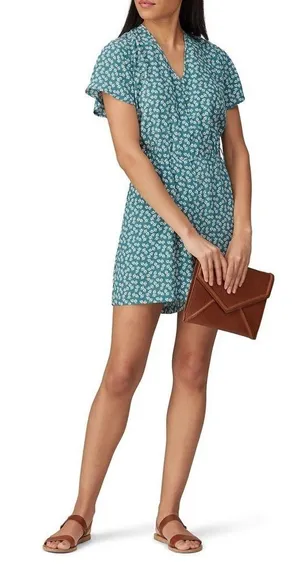 Rails Short Sleeve Sophia Romper in Teal Lotus Floral Size Small RTR thumbnail 1