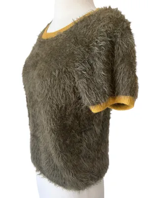 Natural Life Edie Eyelash Short Sleeve Sweater In Olive thumbnail 4