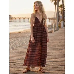 Free People Bohemian Beachy Retro 70s Floral Lace Lotus Maxi Dress Medium thumbnail 4